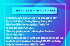Công ty cổ phần Vật tư - TKV thông báo mời chào giá đơn hàng PG15-2025 