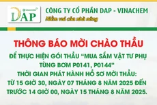 Công ty CP DAP-VINACHEM thông báo mời chào thầu