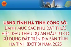 Danh mục các khu đất thực hiện đấu thầu dự án đầu tư có sử dụng đất trên địa bàn tỉnh Hà Tĩnh (đợt 3) năm 2025