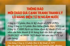 Mời chào giá cạnh tranh thanh lý lô hàng điện tử bị ngấm nước