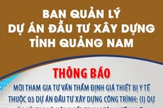 Ban Quản lý dự án đầu tư xây dựng tỉnh Quảng Nam thông báo