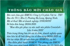 Công ty cổ phần Vật tư - TKV thông báo mời chào giá đơn hàng DG04-2025 