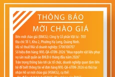 Công ty cổ phần Vật tư - TKV thông báo mời chào giá đơn hàng NVL-QA-6TĐN-2026 