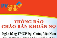 Ngân hàng TMCP Đại Chúng Việt Nam thông báo chào bán khoản nợ
