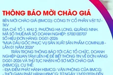 Công ty cổ phần Vật tư - TKV thông báo mời chào giá đơn hàng DG01-2026 