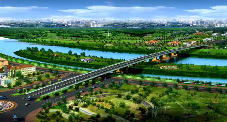 Phối cảnh cầu Thống Nhất bắc qua sông Cái trên đường trục trung tâm TP. Biên Hòa