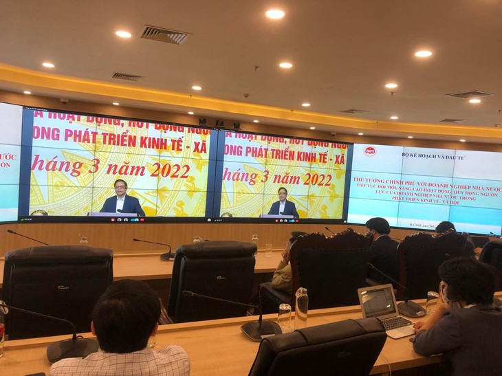 Phát biểu kết thúc Hội nghị trực tuyến toàn quốc với doanh nghiệp nhà nước. Hình ảnh từ điểm cầu Bộ Kế hoạch và Đầu tư.