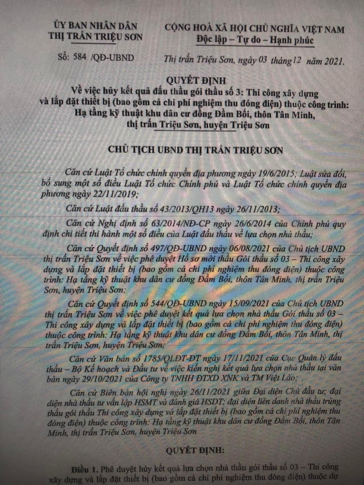 Gói thầu số 03 phải hủy thầu do file hồ sơ thiết kế đính kèm hồ sơ mời thầu (HSMT) bị lỗi trong quá trình đính kèm, mở thầu khi chưa thực hiện việc sửa lỗi