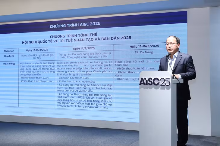 Ông Vũ Quốc Huy, Giám đốc Trung tâm Đổi mới sáng tạo Quốc gia thông tin về các hoạt động trong khuôn khổ AISC 2025