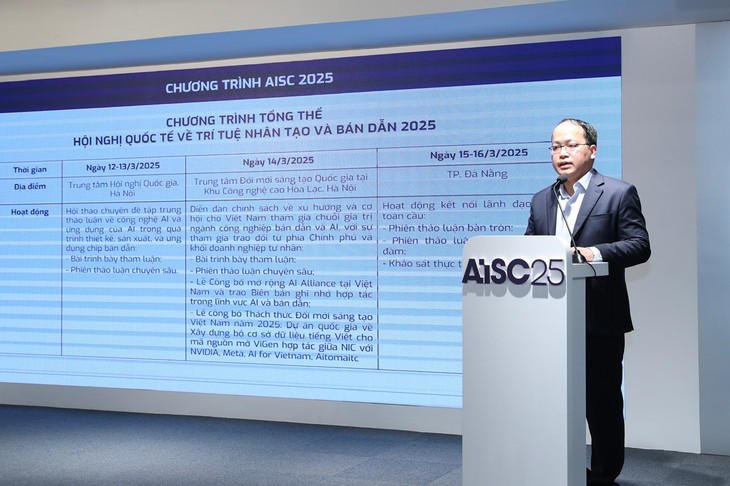 Ông Vũ Quốc Huy, Giám đốc Trung tâm Đổi mới sáng tạo Quốc gia thông tin về các hoạt động trong khuôn khổ AISC 2025