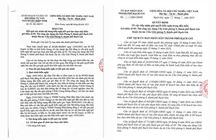 Từ kết luận của Hội đồng tư vấn giải quyết kiến nghị, UBND TP. Rạch Giá đã ban hành Quyết định số 104/QĐ-UBND ngày 28/2/2025 về việc tiếp nhận giải quyết kiến nghị trong đấu thầu Gói thầu số 03 Thi công xây dựng cầu Giải Phóng 9