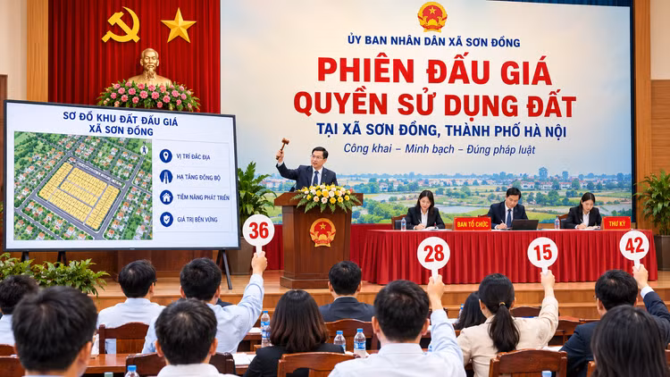 Chuẩn bị đấu giá đất xây nhà ở thấp tầng hơn 200 tỷ đồng tại xã Sơn Đồng (Hà Nội). Ảnh minh họa Ai tạo