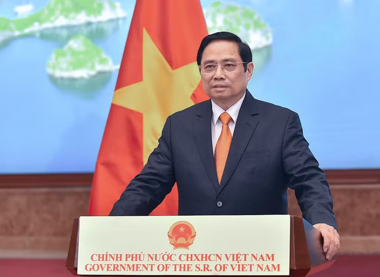 Thủ tướng Phạm Minh Chính nhấn mạnh, Việt Nam sẵn sàng cùng các nước xây dựng khung pháp lý phù hợp, giúp kinh tế số phát triển mạnh mẽ, đóng góp và hài hòa với lợi ích chung của toàn xã hội. - Ảnh: VGP