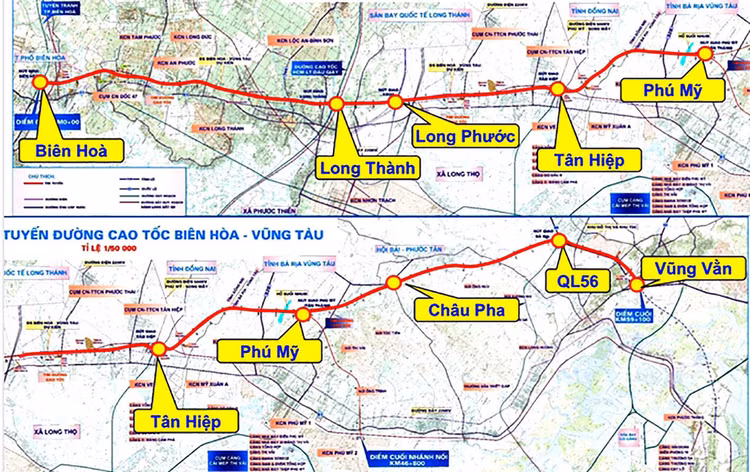 Sơ đồ hướng tuyến cao tốc Biên Hòa - Vũng Tàu - Ảnh: Báo BRVT