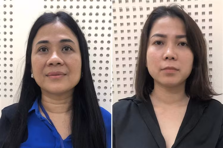 Bị can Mai Thị Hồng Hạnh (trái) và bị can Nguyễn Thị Như Phương (phải)