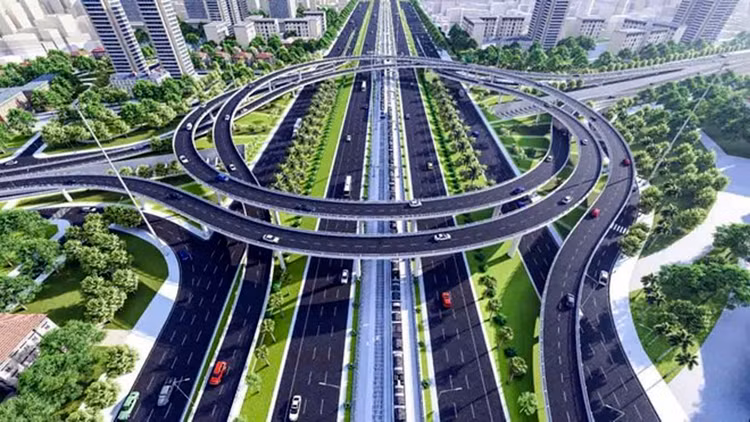 Phối cảnh nút giao khác mức đường Vành đai 3,5 với Đại lộ Thăng Long. Ảnh: Chủ đầu tư