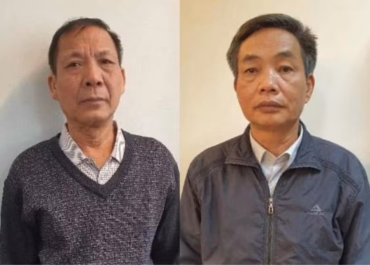 Bị can Đặng Ngọc Cầm (bên trái); Bị can Nguyễn Quốc Khánh (bên phải).