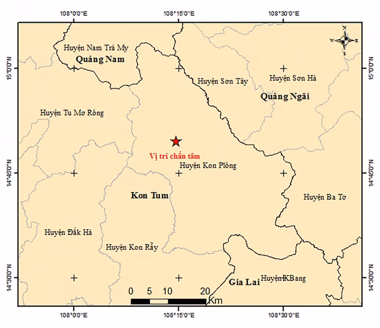 Bản đồ chấn tâm trận động đất xảy ra lúc 11 giờ 35 phút 10 giây ngày 28/7/2024 có độ lớn 5.0