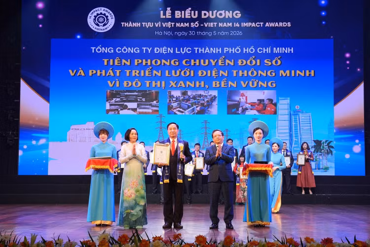 Ông Nguyễn Thanh Nhã – Phó Tổng giám đốc EVNHCMC đại diện Tổng công ty nhận giải thưởng