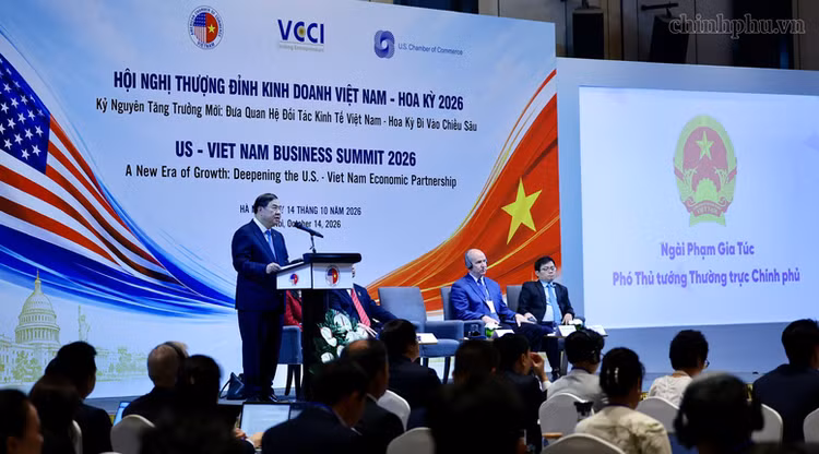 Phó Thủ tướng Thường trực Chính phủ Phạm Gia Túc phát biểu tại Hội nghị Thượng đỉnh Kinh doanh Việt Nam-Hoa Kỳ năm 2026 - Ảnh: chinhphu.vn/Phương Nguyên