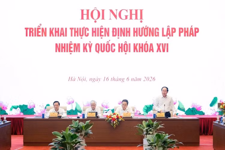 Phó Thủ tướng Lê Tiến Châu phát biểu tại Hội nghị triển khai thực hiện Định hướng lập pháp nhiệm kỳ Quốc hội khóa XVI - Ảnh: VGP/Thu Sa