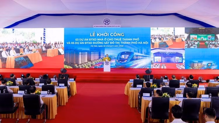 Lễ khởi công đồng thời 5 tuyến đường sắt đô thị và 3 dự án nhà ở cho thuê trên địa bàn Hà Nội - Ảnh: VGP/Nhật Bắc