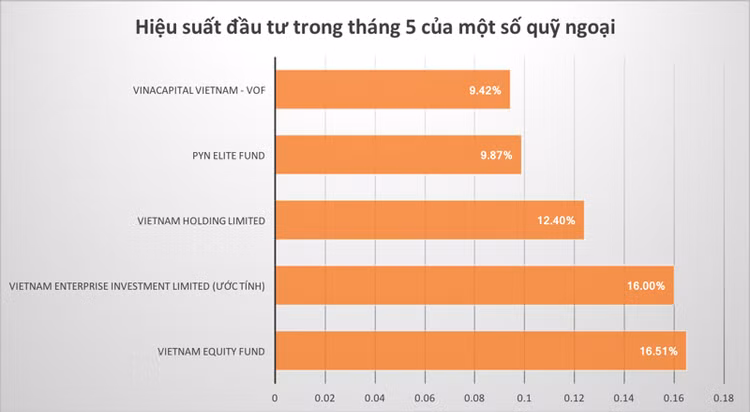 Hiệu suất đầu tư trong tháng 5 của một số quỹ ngoại.
